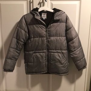 Warm Quilted puffer coat fleece lined hoodie jacket heathered black grey